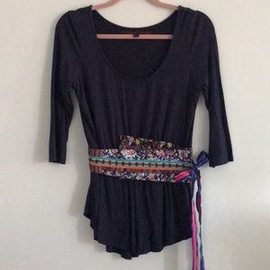 Anthropologie stretchy t-shirt with attached belt
